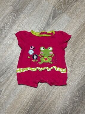 Buster Brown Hot Pink Romper with Lime Green Frog Applique